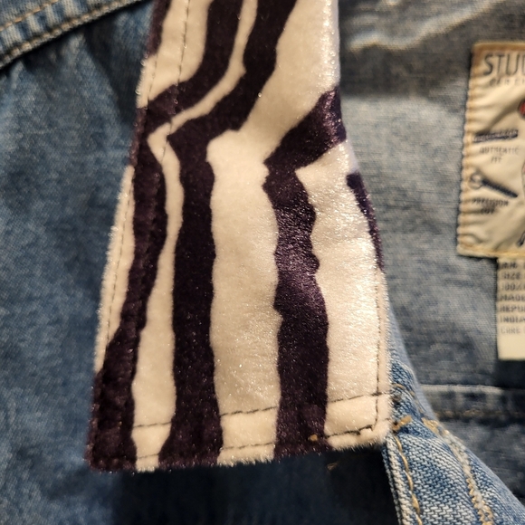 Vintage Studio Wear Jean Button Vest with Zebra Collar Cropped 100% Cotton  SzXL - Picture 5 of 6